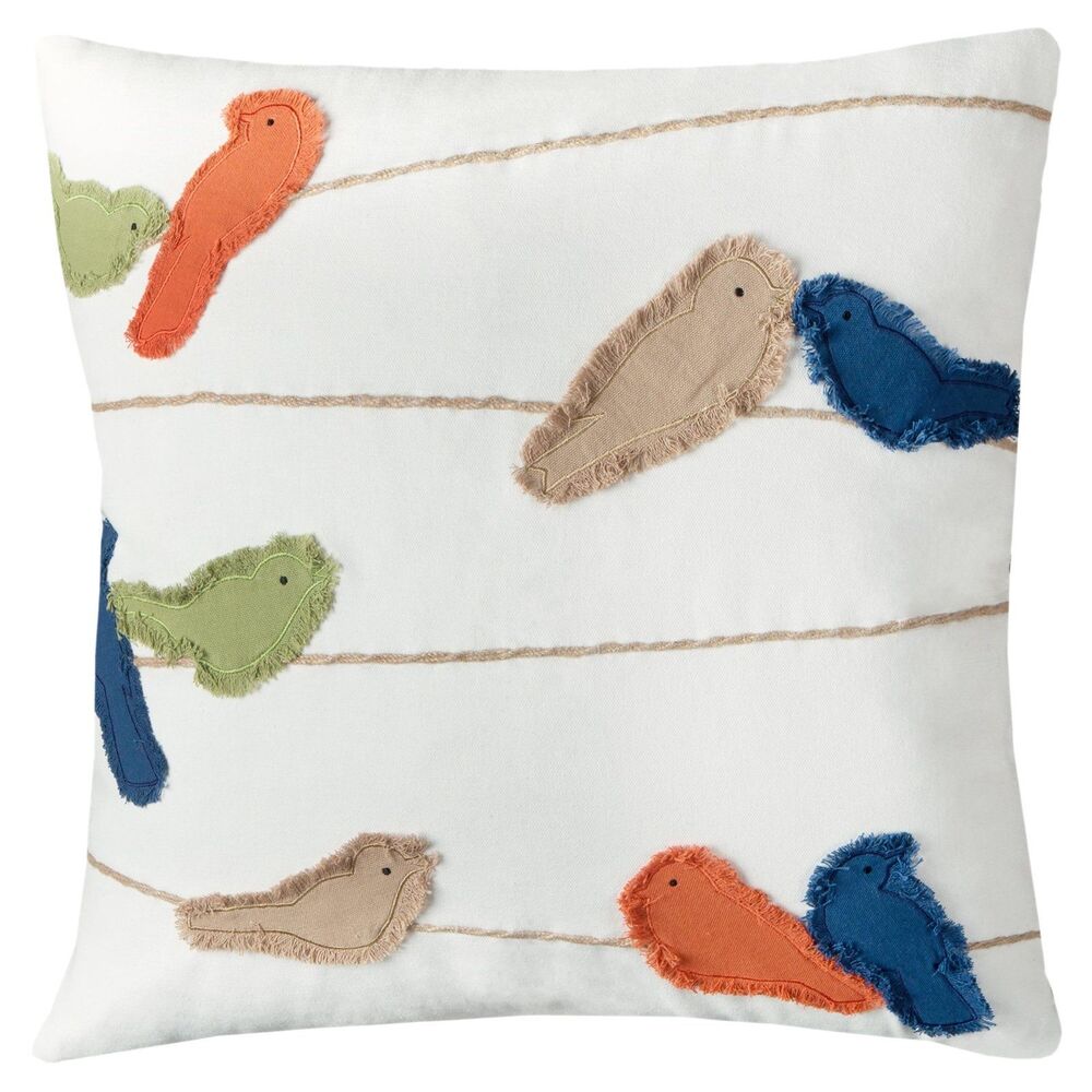 Frayed Birds On A Wire Applique Decorative Biophilic Zipper Pillow Case 20x20